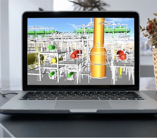 Laptop showing digital twin screenshot of a oil and gas refinery